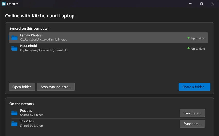 Echofiles keeping folders in step across machines