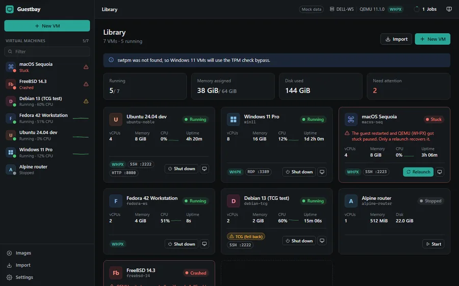 Guestbay showing a library of virtual machines