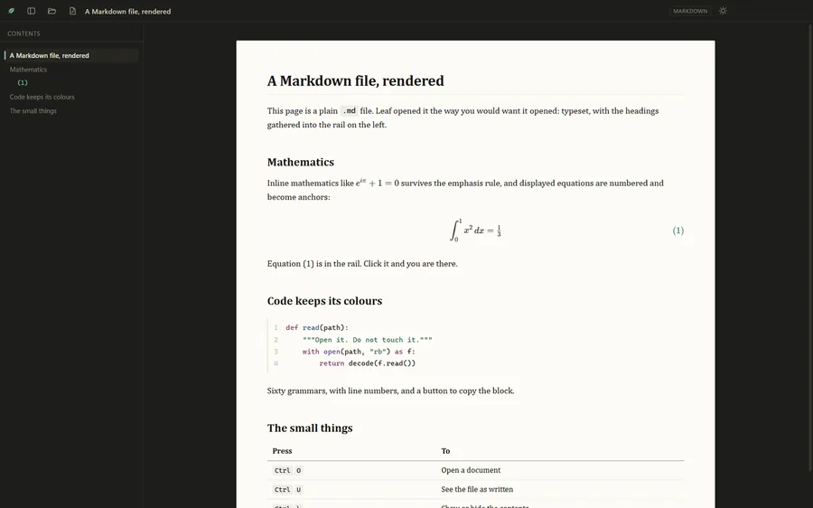 Leaf Viewer showing a Markdown document